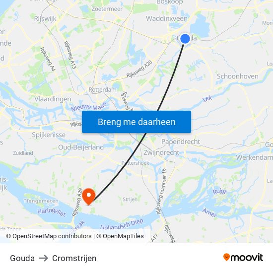 Gouda to Cromstrijen map