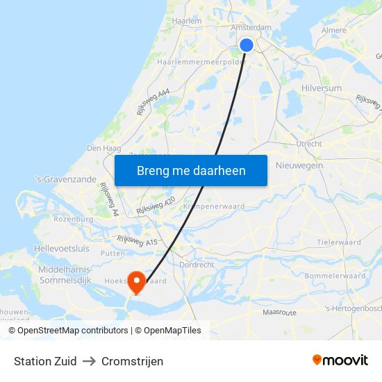 Station Zuid to Cromstrijen map