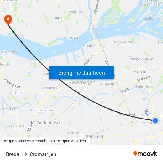 Breda to Cromstrijen map
