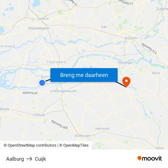 Aalburg to Cuijk map