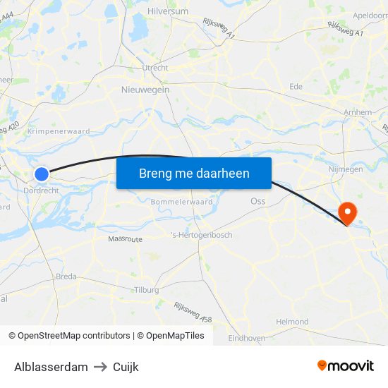 Alblasserdam to Cuijk map