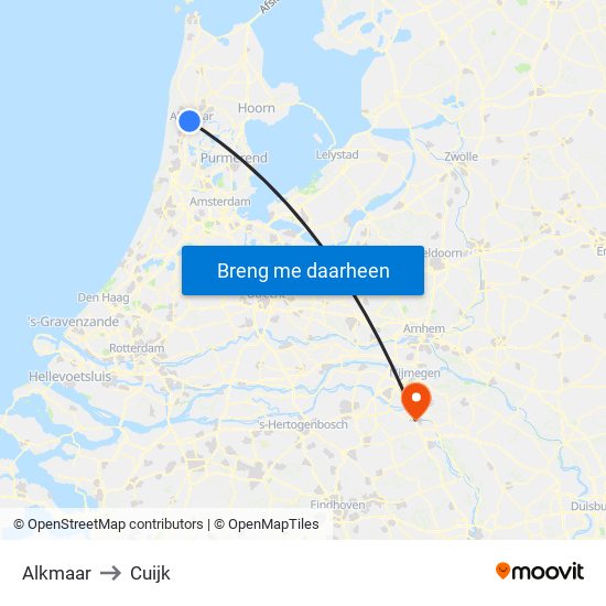 Alkmaar to Cuijk map