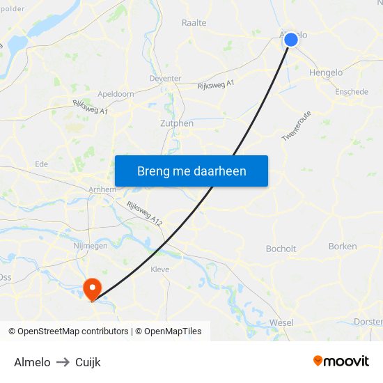 Almelo to Cuijk map