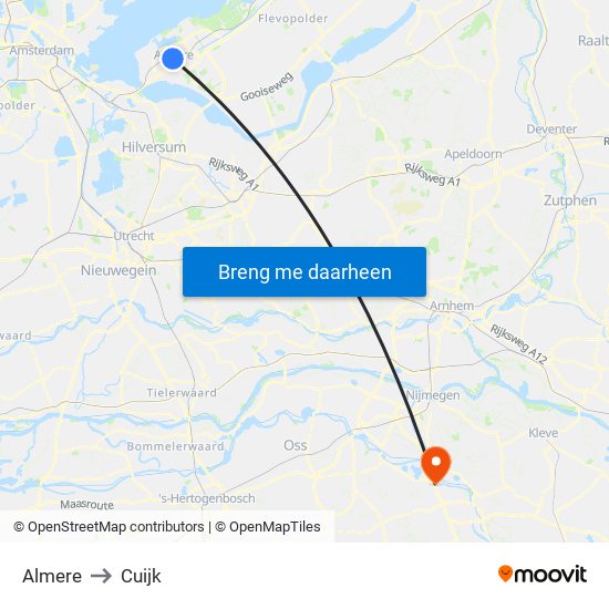 Almere to Cuijk map