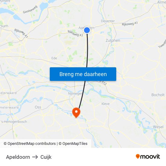 Apeldoorn to Cuijk map