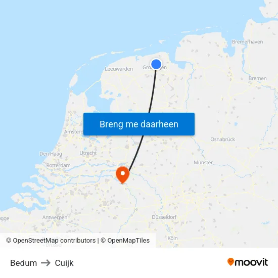 Bedum to Cuijk map