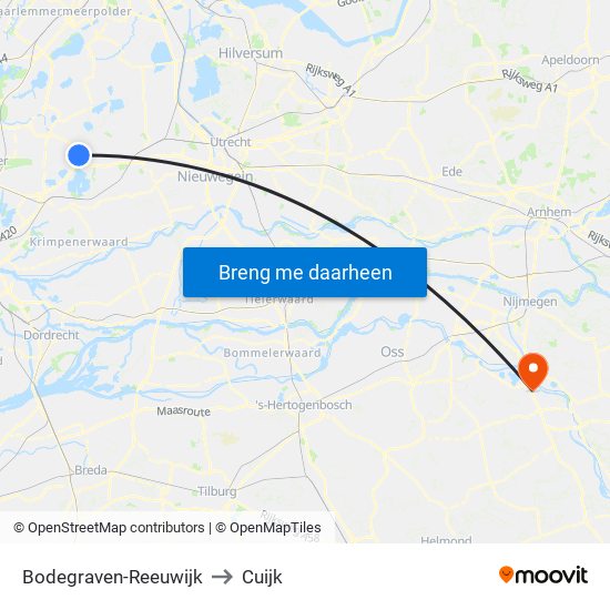 Bodegraven-Reeuwijk to Cuijk map
