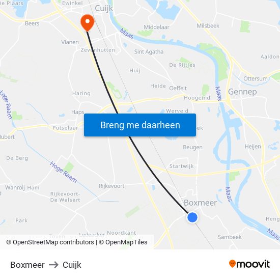 Boxmeer to Cuijk map