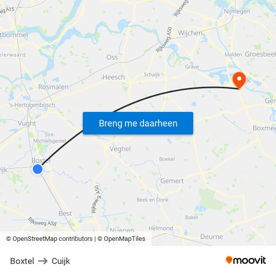 Boxtel to Cuijk map