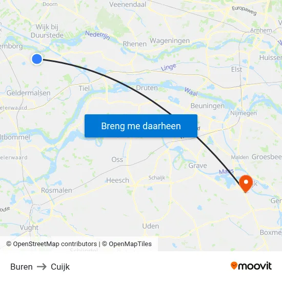 Buren to Cuijk map