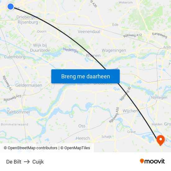 De Bilt to Cuijk map