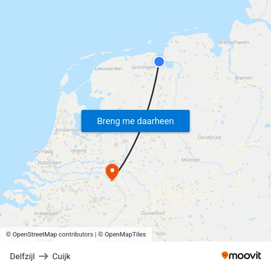 Delfzijl to Cuijk map