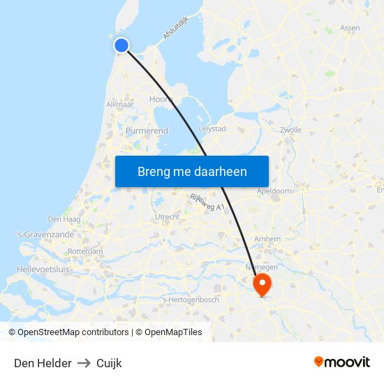 Den Helder to Cuijk map