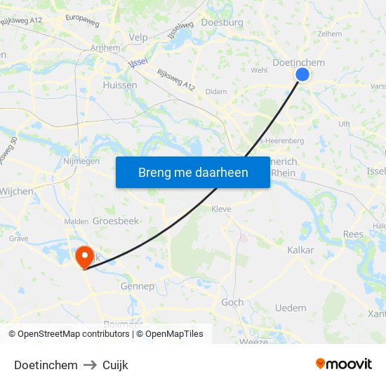 Doetinchem to Cuijk map