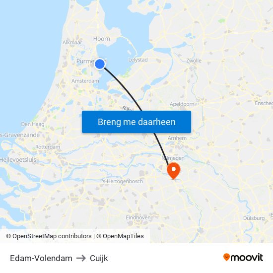 Edam-Volendam to Cuijk map