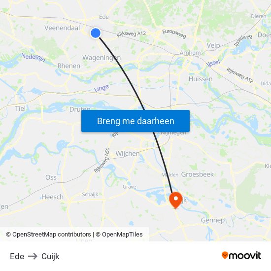 Ede to Cuijk map