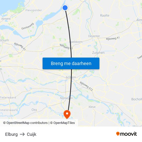 Elburg to Cuijk map
