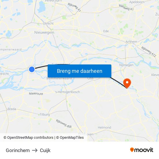 Gorinchem to Cuijk map