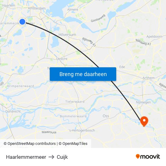 Haarlemmermeer to Cuijk map