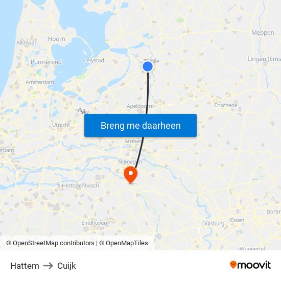 Hattem to Cuijk map