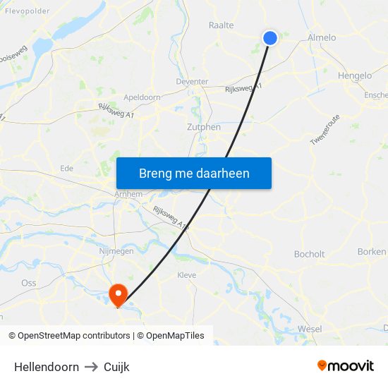 Hellendoorn to Cuijk map