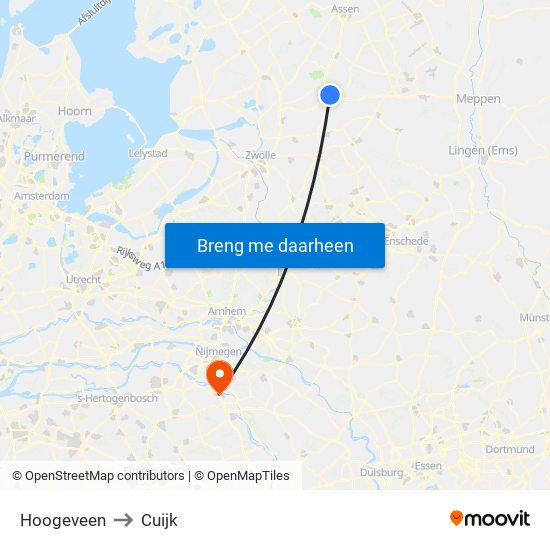 Hoogeveen to Cuijk map