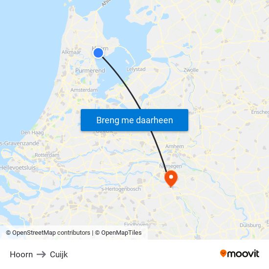 Hoorn to Cuijk map