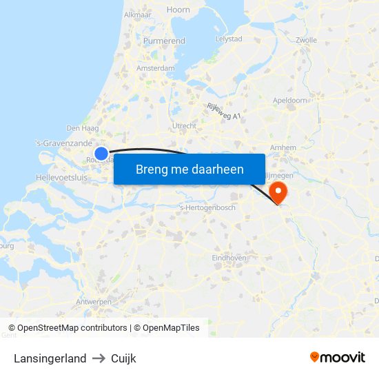 Lansingerland to Cuijk map
