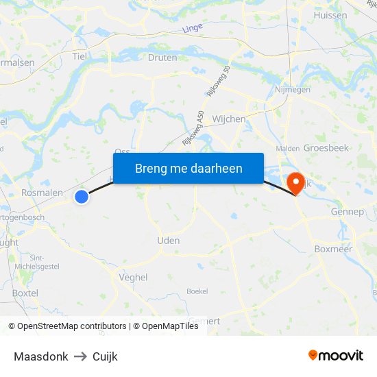 Maasdonk to Cuijk map