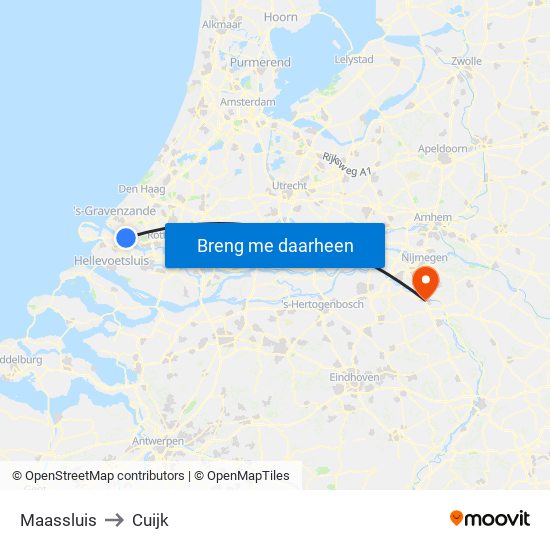 Maassluis to Cuijk map