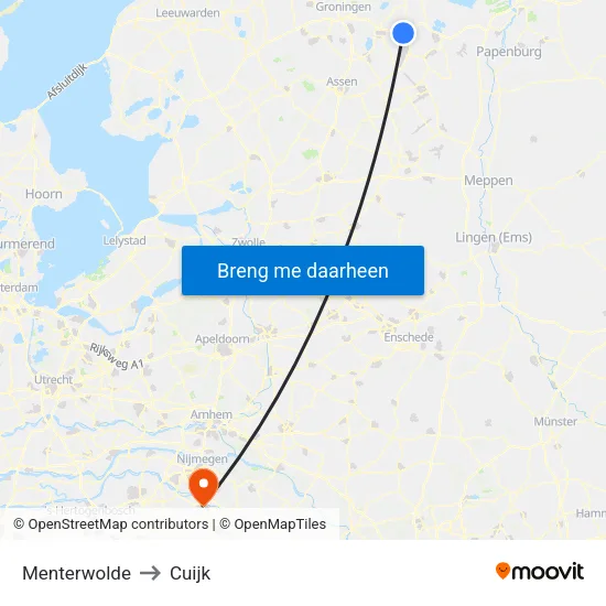 Menterwolde to Cuijk map