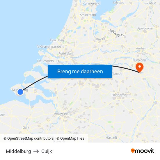 Middelburg to Cuijk map