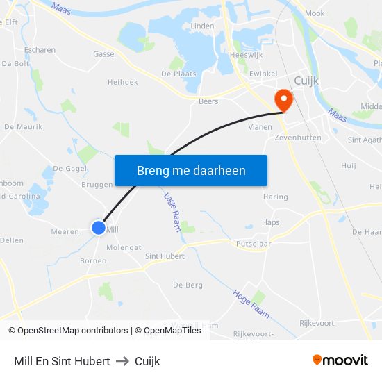 Mill En Sint Hubert to Cuijk map