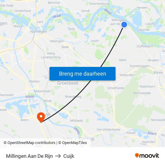 Millingen Aan De Rijn to Cuijk map