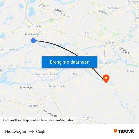 Nieuwegein to Cuijk map