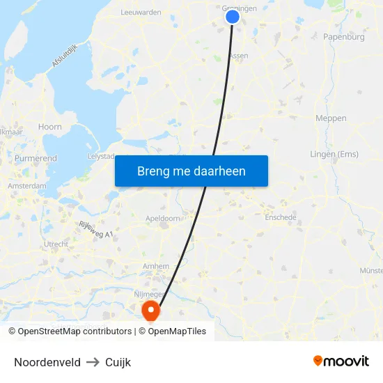 Noordenveld to Cuijk map