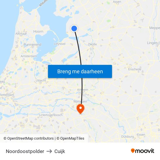 Noordoostpolder to Cuijk map