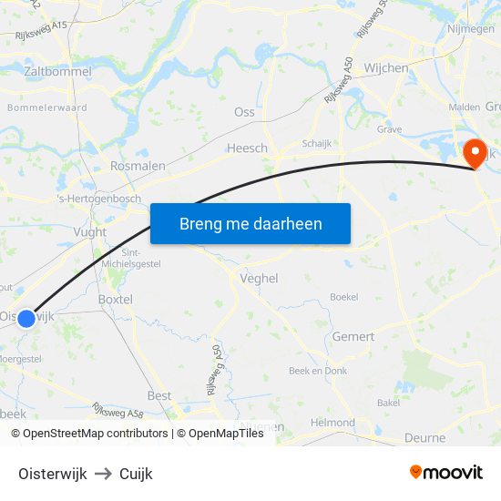 Oisterwijk to Cuijk map