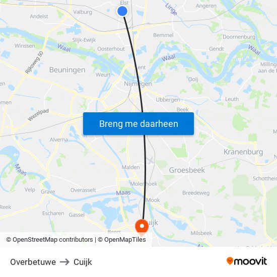 Overbetuwe to Cuijk map