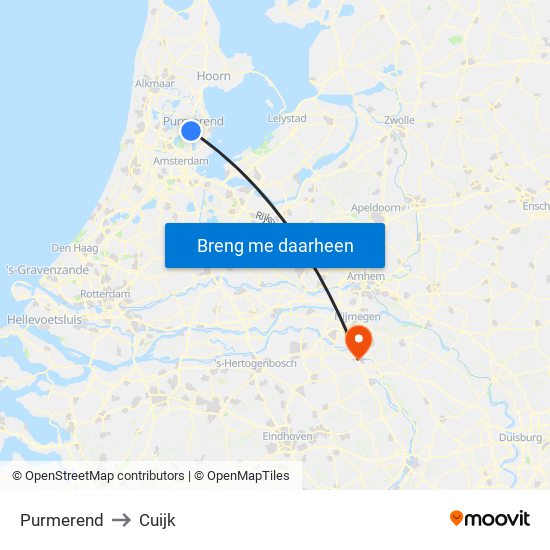 Purmerend to Cuijk map