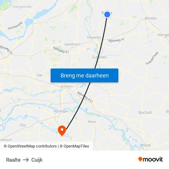 Raalte to Cuijk map