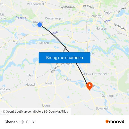 Rhenen to Cuijk map