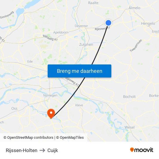 Rijssen-Holten to Cuijk map