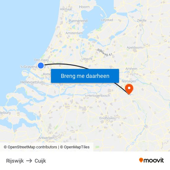 Rijswijk to Cuijk map