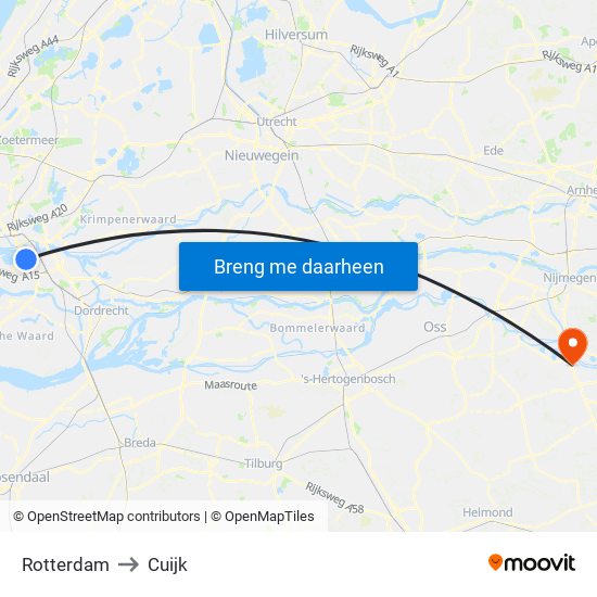 Rotterdam to Cuijk map