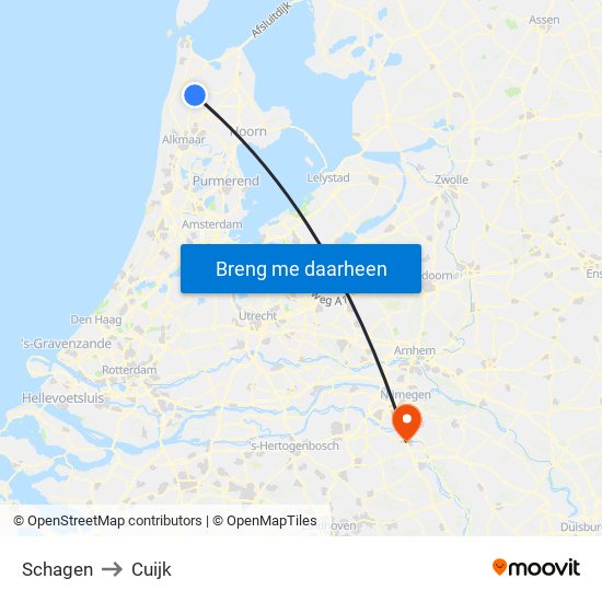 Schagen to Cuijk map