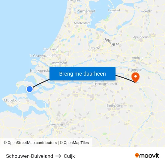 Schouwen-Duiveland to Cuijk map