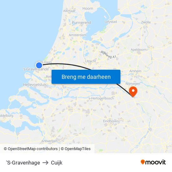 'S-Gravenhage to Cuijk map