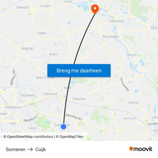 Someren to Cuijk map