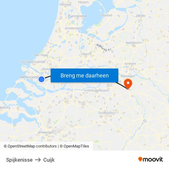 Spijkenisse to Cuijk map